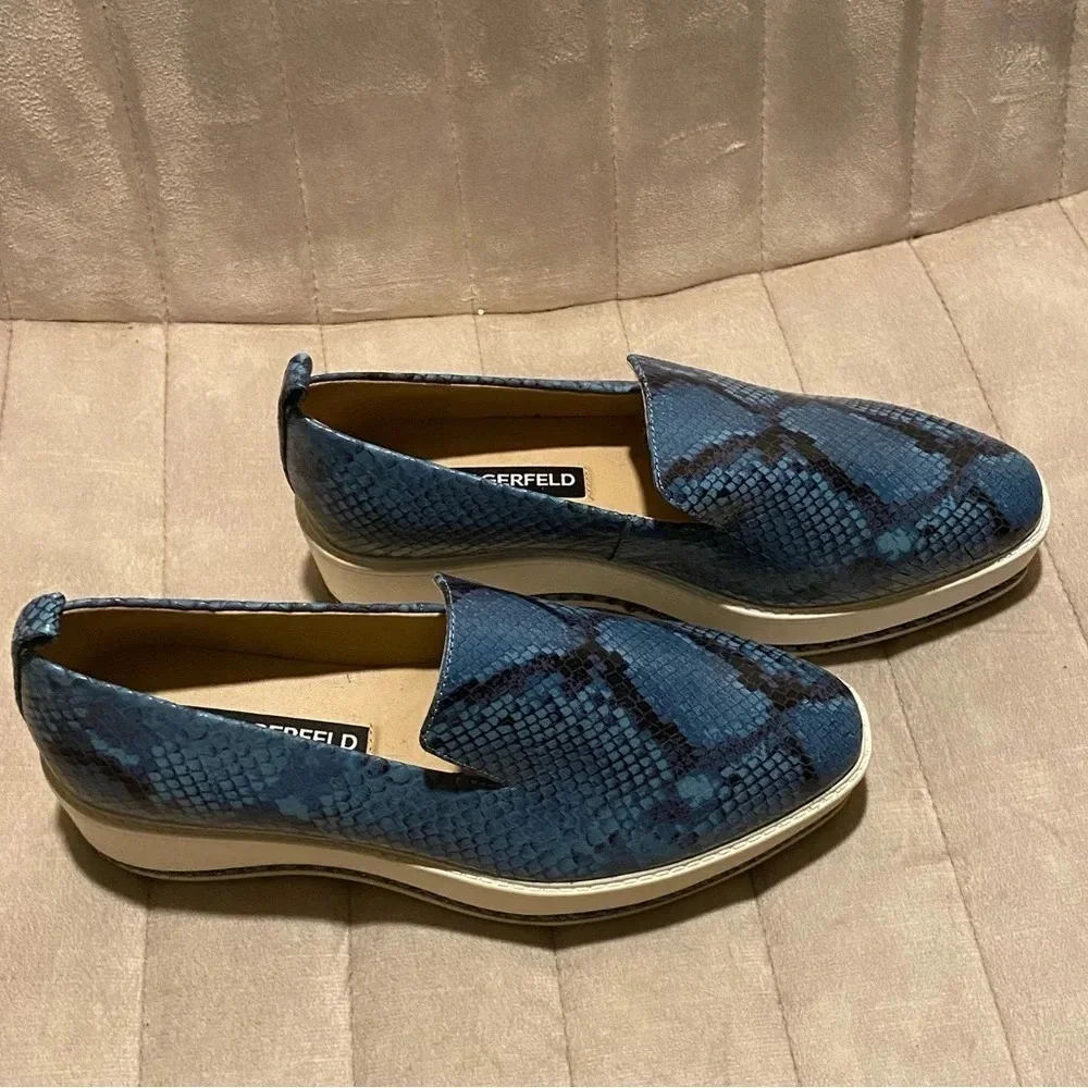 NWOT KARL LAGERFELD Brea Slip On Platform Sneakers Snakeskin Embossed Leather - Picture 4 of 6